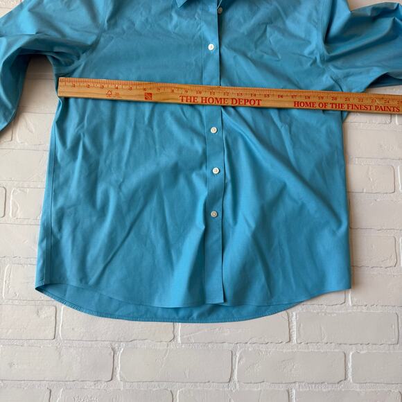 Orvis Women's Wrinkle Free 100% Cotton Turquoise Blue Button Down Shirt sz 14 - Picture 4 of 5